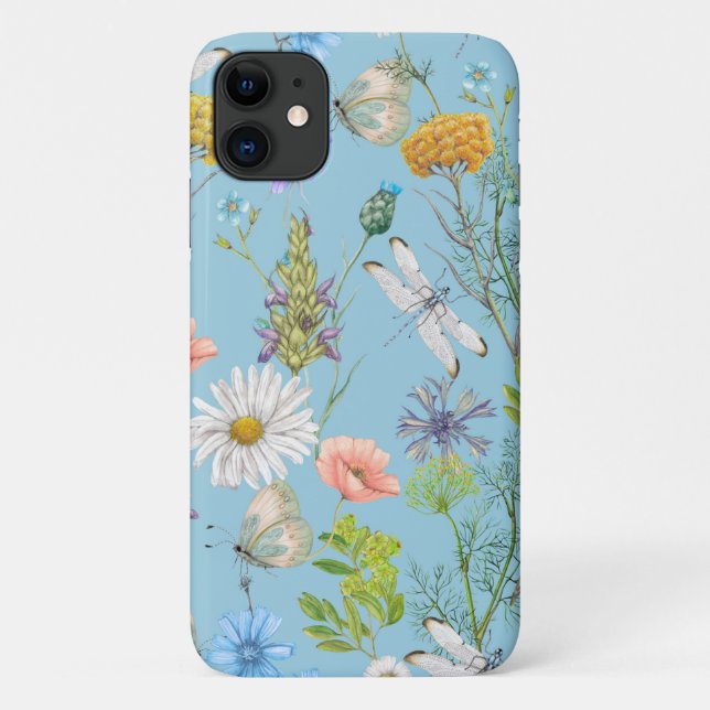 Funda De Case-Mate Para iPhone Mariposas y libélulas en flores silvestres (Reverso)