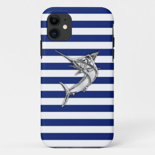 Funda Para iPhone 11 Marlin Swordfish Cromado en franjas náuticas