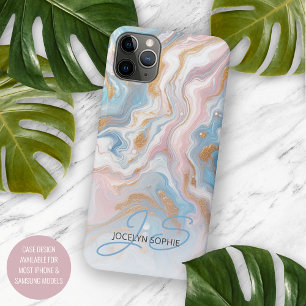 Funda Para iPhone 11 Pro Max Mármol Arte Patrón Rosa Azul Dorado Melocotón