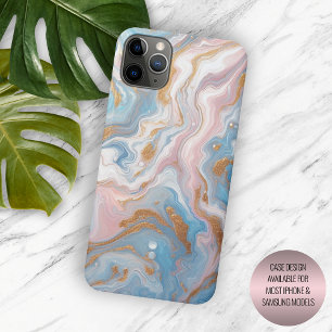 Funda Para iPhone 15 Pro Max Mármol Arte Patrón Rosa Azul Dorado Melocotón Rubo
