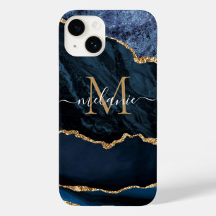 Funda Para iPhone 14 De Case-Mate Mármol Azul Marino Oro Agata Regalo Letra Nombre