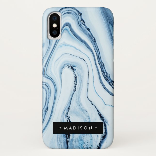 Funda De Case-Mate Para iPhone Mármol azul personalizado (Reverso)