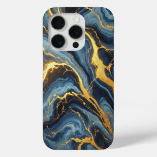 Funda Para iPhone 15 Pro Mármol azul real con venas doradas