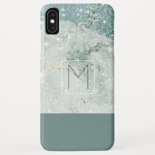 Funda Para iPhone XS Max Mármol Azul Teal Moderno Monograma Mínimo