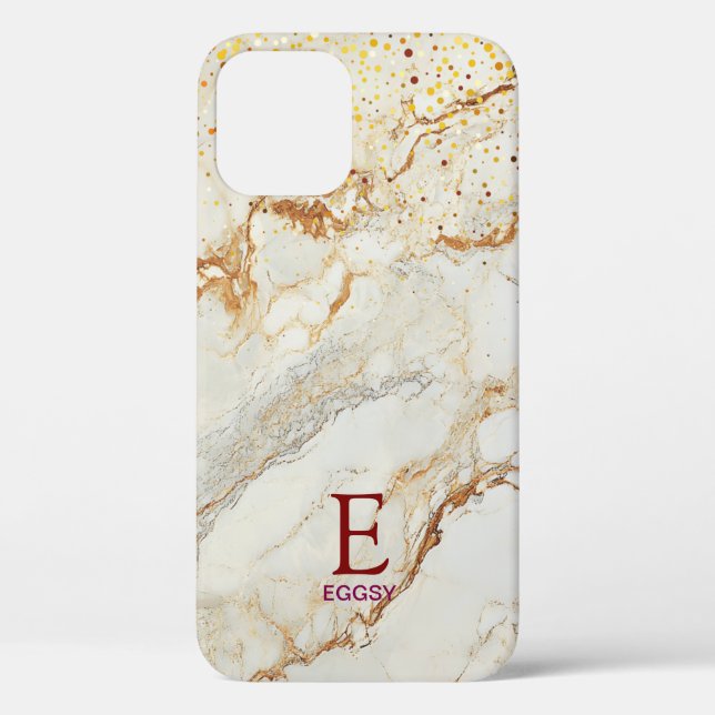 Funda De Case-Mate Para iPhone Mármol blanco chic monograma con brillo dorado (Reverso )