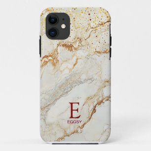 Funda Para iPhone 11 Mármol blanco chic monograma con brillo dorado