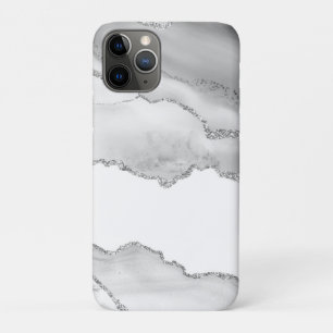 Funda Para iPhone 11 Pro Mármol Blanco Gris Ágata Simple Brillo de Plata