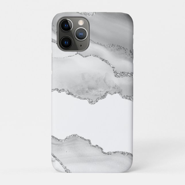 Funda De Case-Mate Para iPhone Mármol Blanco Gris Ágata Simple Brillo de Plata (Reverso)