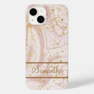 Funda Para iPhone 14 De Case-Mate Mármol blanco rosa personalizado con brillo dorado