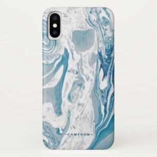 Funda Para iPhone X Mármol blanco y azul moderno personalizado