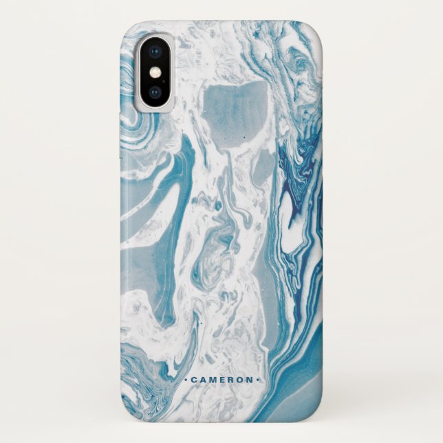 Funda De Case-Mate Para iPhone Mármol blanco y azul moderno personalizado (Reverso)
