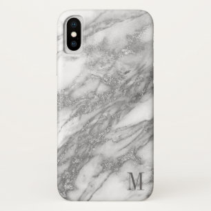 Funda Para iPhone X Mármol Blanco Y Gris Monogramado Y Plateado