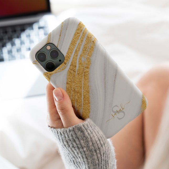 Funda De Case-Mate Para iPhone Mármol blanco y Purpurina de oro impreso (Subido por el creador)