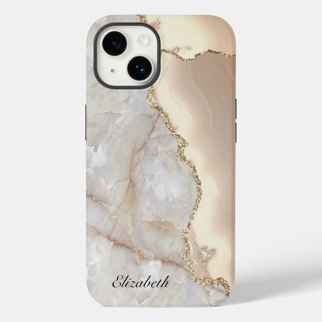 Funda De Case-Mate Para iPhone Mármol crema dorado geométrico Cool   (Reverso )