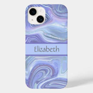 Funda Para iPhone 14 De Case-Mate Mármol de Agata Brillante Azul Púrpura Plateado Mo