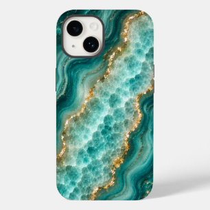 Funda Para iPhone 14 De Case-Mate Mármol de ágata turquesa de lujo con vetas de oro