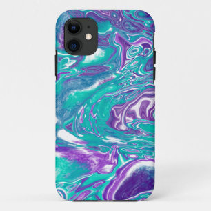 Funda Para iPhone 11 Mármol de arte violeta y fluido Verde azulado