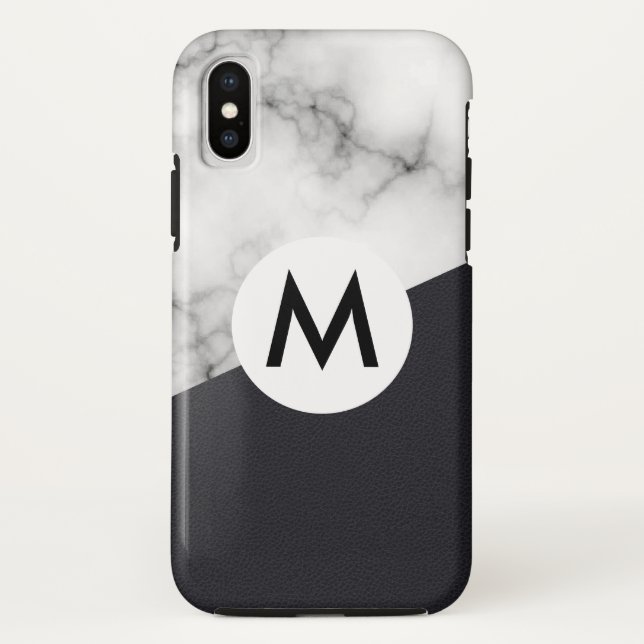 Funda De Case-Mate Para iPhone mármol de cuero con monograma (Reverso)