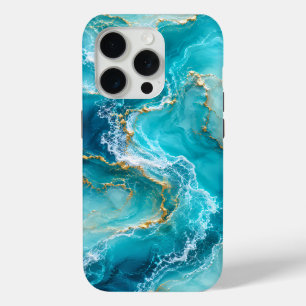 Funda Para iPhone 15 Pro Mármol de océano turquesa de lujo con olas de lámi