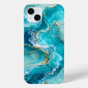 Funda Para iPhone 15 Mini Mármol de océano turquesa de lujo con olas de lámi