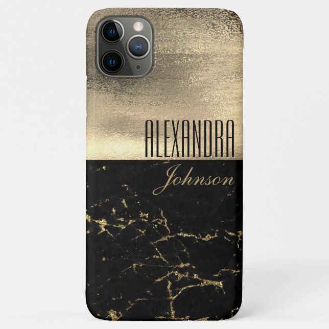 Funda De Case-Mate Para iPhone Mármol de oro negro Nombre de lujo (Reverso)