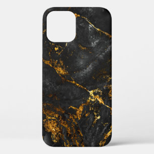 Funda Para iPhone 12 Mármol de oro negro, patrón natural.
