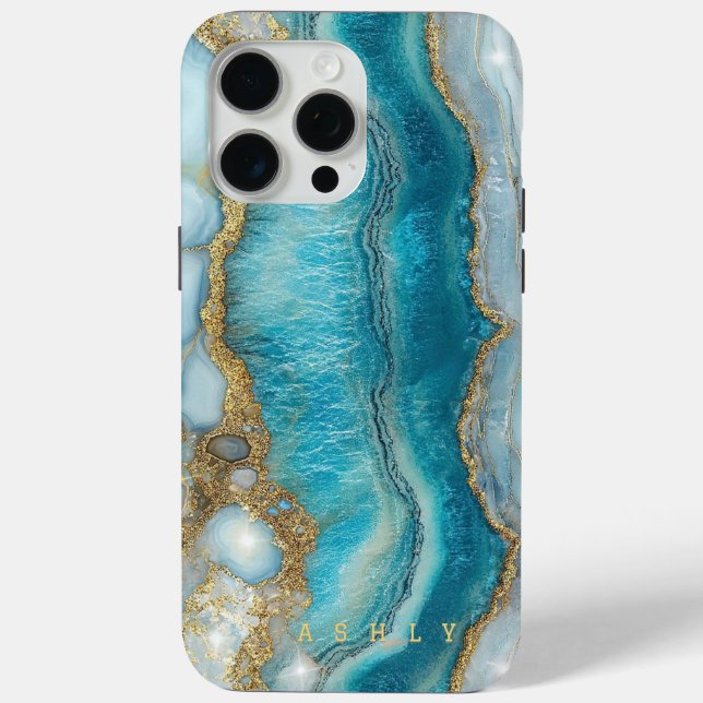 Funda De Case-Mate Para iPhone Mármol de oro turquesa moderno y elegante (Reverso )