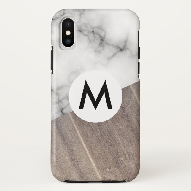 Funda De Case-Mate Para iPhone Mármol del panel de madera con monograma (Reverso)