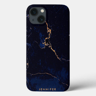 Funda Para iPhone 13 Mármol dorado azul de la marina