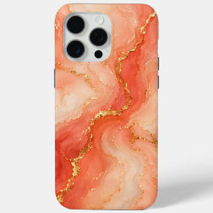 Funda Para iPhone 15 Pro Max Mármol Dorado Coral Río Abstracto