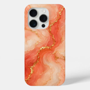 Funda Para iPhone 15 Pro Mármol Dorado Coral Río Abstracto