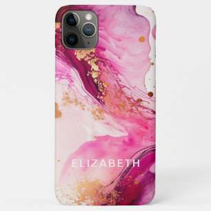Funda Para iPhone 11 Pro Max mármol dorado rosa brillo nombre personalizado 