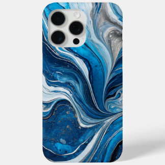 Funda Para iPhone 15 Pro Max Mármol elegante de plata azul moderno