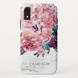 Funda Para iPhone XR Mármol floral de color rosa de color vintage perso