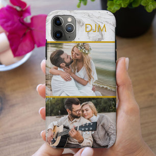 Funda Para iPhone 11 Pro Max Mármol Gris Chic y Iniciales de Oro y 2 Fotos