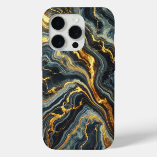 Funda Para iPhone 15 Pro Mármol Indigo con Vetas Doradas