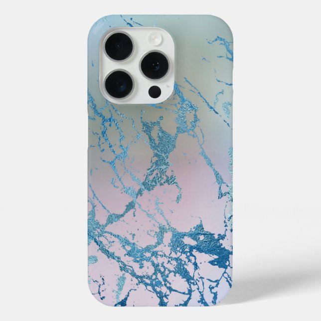 Funda De Case-Mate Para iPhone Mármol irlandés | Faux Holo Blue Pink (Reverso )