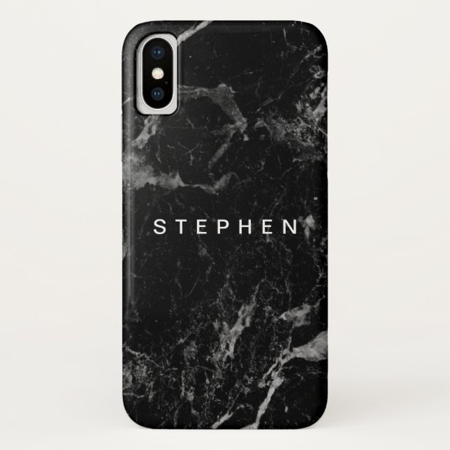 Funda De Case-Mate Para iPhone Mármol llano negro moderno elegante (Reverso)