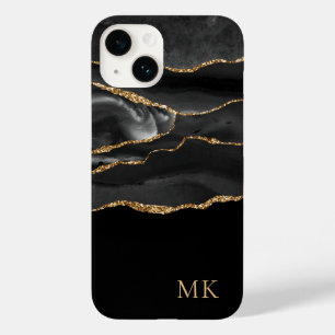 Funda Para iPhone 14 De Case-Mate Mármol Moderno Oro y Negro Ágata Monograma