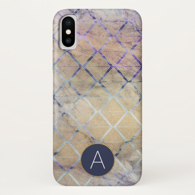 Funda De Case-Mate Para iPhone Mármol morado y blanco geométrico Art Deco (Reverso)