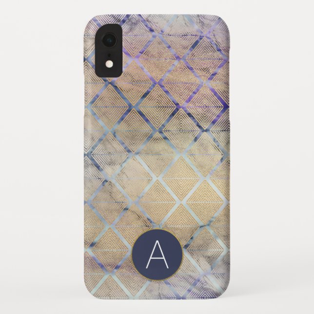 Funda De Case-Mate Para iPhone Mármol morado y blanco geométrico Art Deco (Reverso)