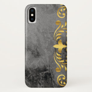 Funda Para iPhone X mármol negro con patrón floral dorado