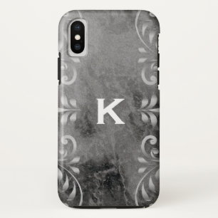 Funda Para iPhone X mármol negro con patrón floral plateado