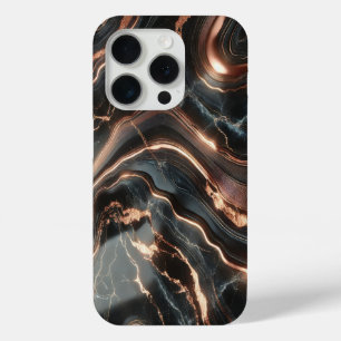 Funda Para iPhone 15 Pro Mármol negro con vetas de oro rosa