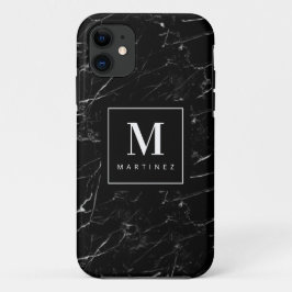 Funda Para iPhone 11 Mármol negro monograma personalizado