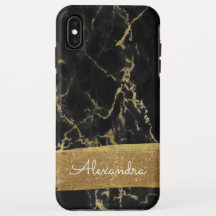 Funda Para iPhone XS Max Mármol negro y oro con Relieve metalizado dorado y