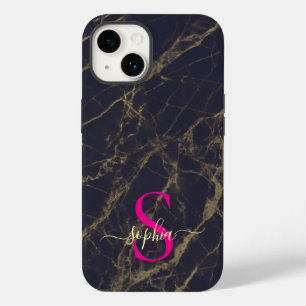 Funda Para iPhone 14 De Case-Mate Mármol oro rosa dorado monograma con brillo