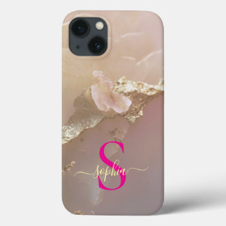 Funda Para iPhone 13 Mármol oro rosa oro brillo monograma