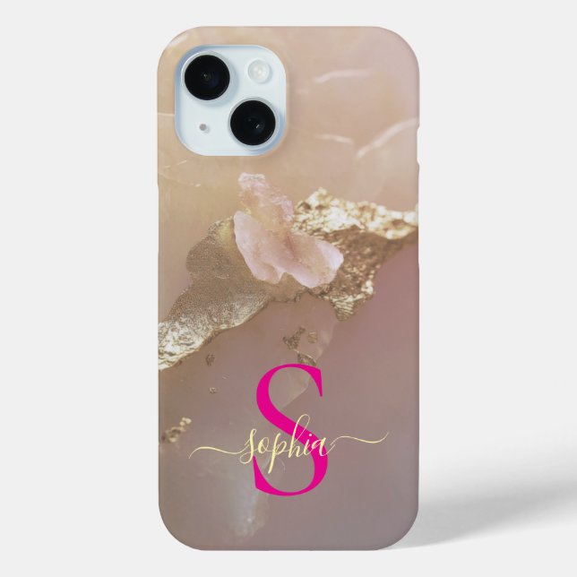 Funda De Case-Mate Para iPhone Mármol oro rosa oro brillo monograma (Reverso )