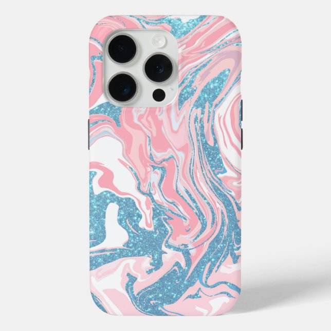 Funda De Case-Mate Para iPhone Mármol Purpurina azul rosa blanco moderno (Reverso )